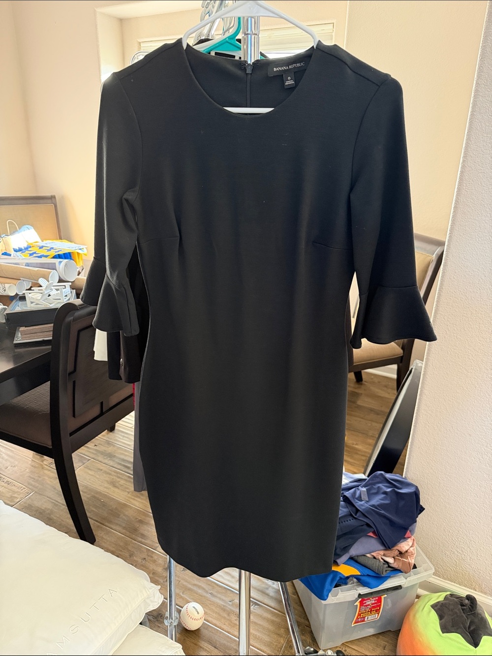 Banana Republic Black Ruffle-Cuff Midi Dress Sz 0